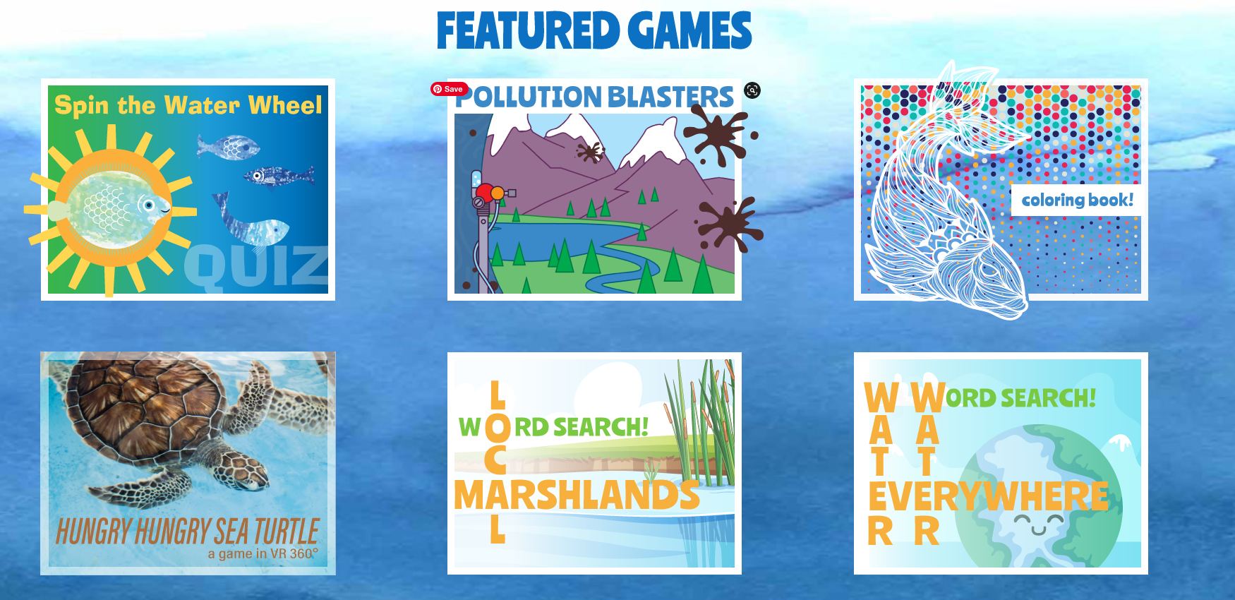 Featured Games in the Kids Water Corner